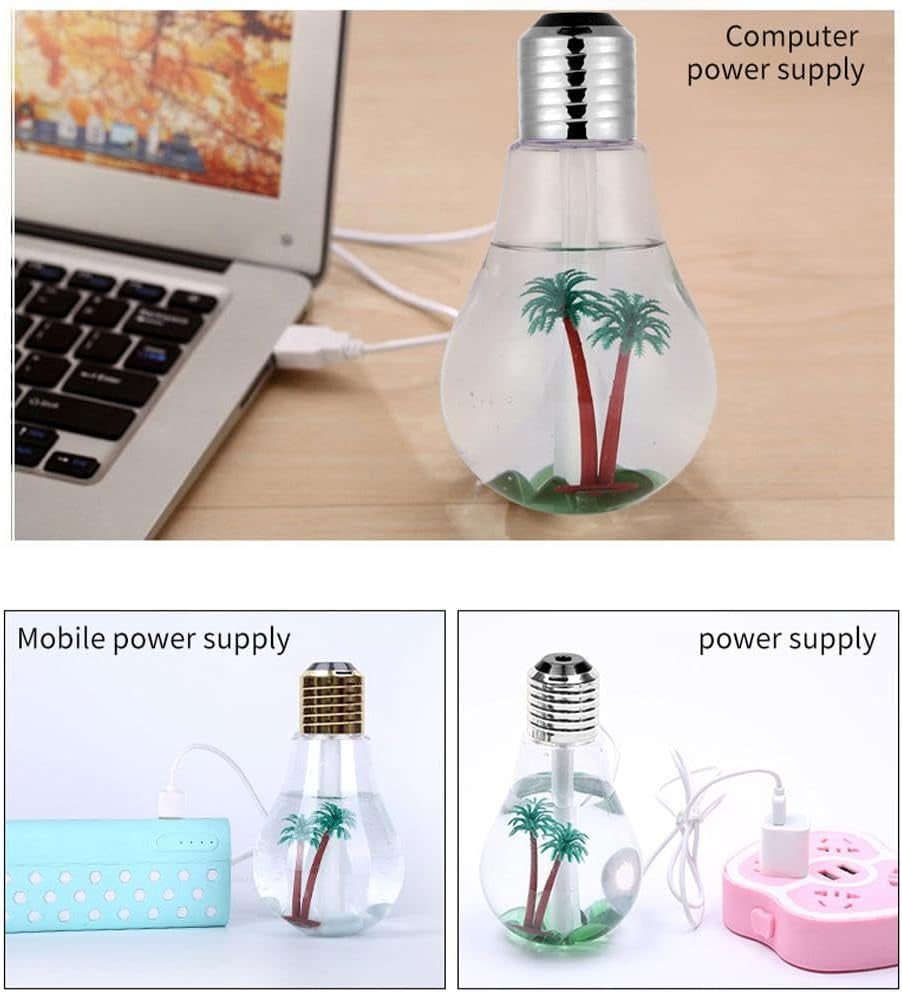 Bulb Humidifier, 400Ml USB Portable Desktop Humidifiers with 7 Color Mood Light, Quiet Personal Aroma Essential Oil Diffuser for Home Office Bedroom, Small Cool Mist Humidifier (6.22X3.46X3.46 In)