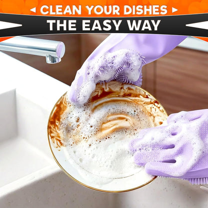 Silicone Dishwashing Gloves with Scrubber – Non-Slip Silicone Gloves Wor Washing Dishes | Household Use
