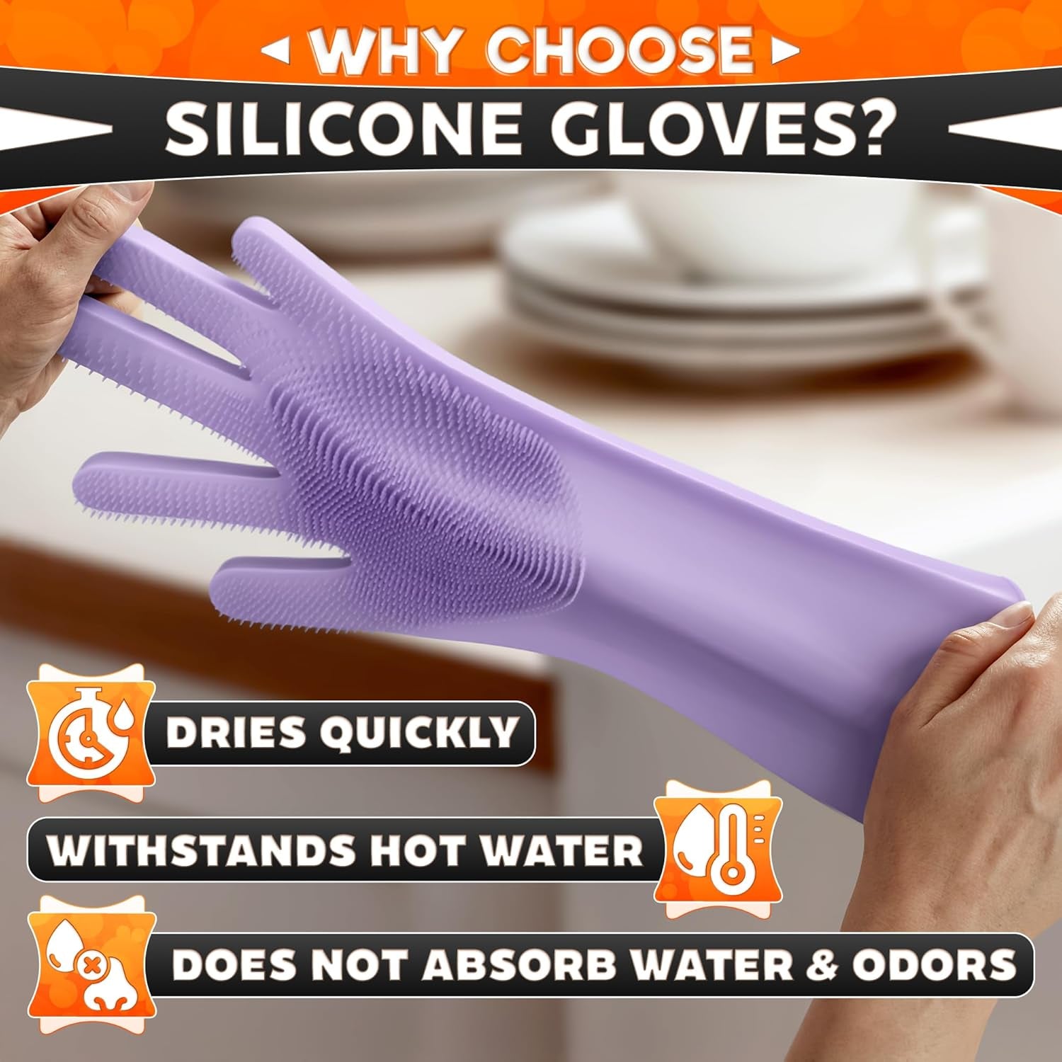 Silicone Dishwashing Gloves with Scrubber – Non-Slip Silicone Gloves Wor Washing Dishes | Household Use