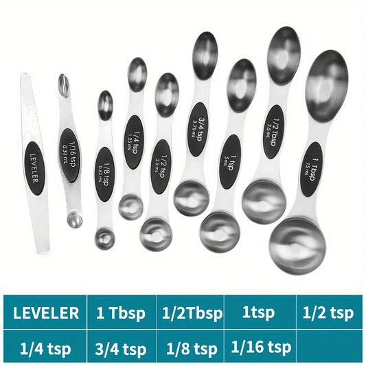 Stainless Steel Double Headed Measuring Spoon 9-Piece Set with Magnetic Suction and Scale Measuring Spoon Baking Tool