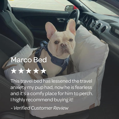 Marco Travel Pet Bed – Dog Car Seat for Small & Medium Dogs, Waterproof, Faux Fur Cushion, Safety Belt, Washable Cover, Storage Pockets, Booster Seat (Silva, Single Seater 18.5" X 21")