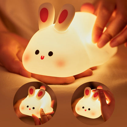 Adorable Touch Sensor LED Night Light - Big Face Rabbit Silicone Lamp for Kids - Perfect Christmas Gift and Home Decor