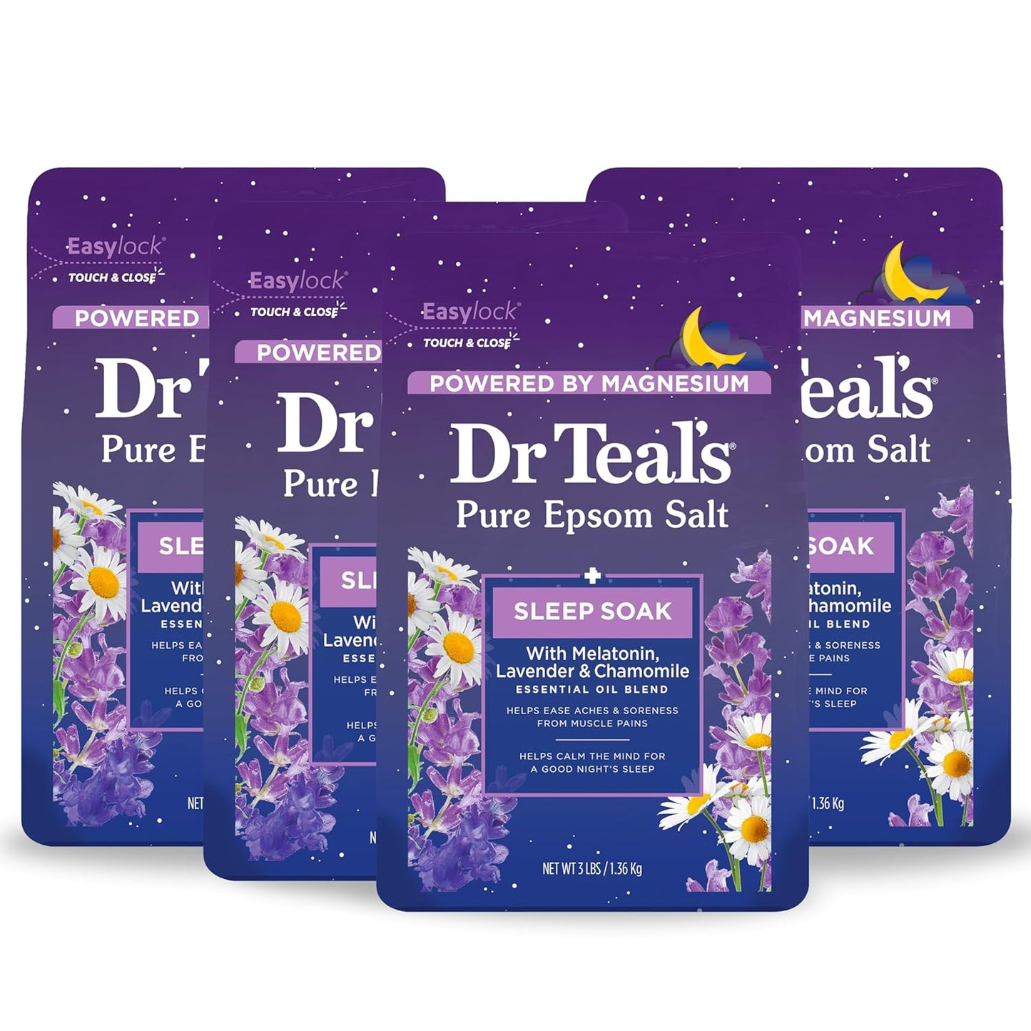Pure Epsom Salt, Melatonin Sleep Soak with Essential Oil Blend, 3 Pound (Pack of 4)