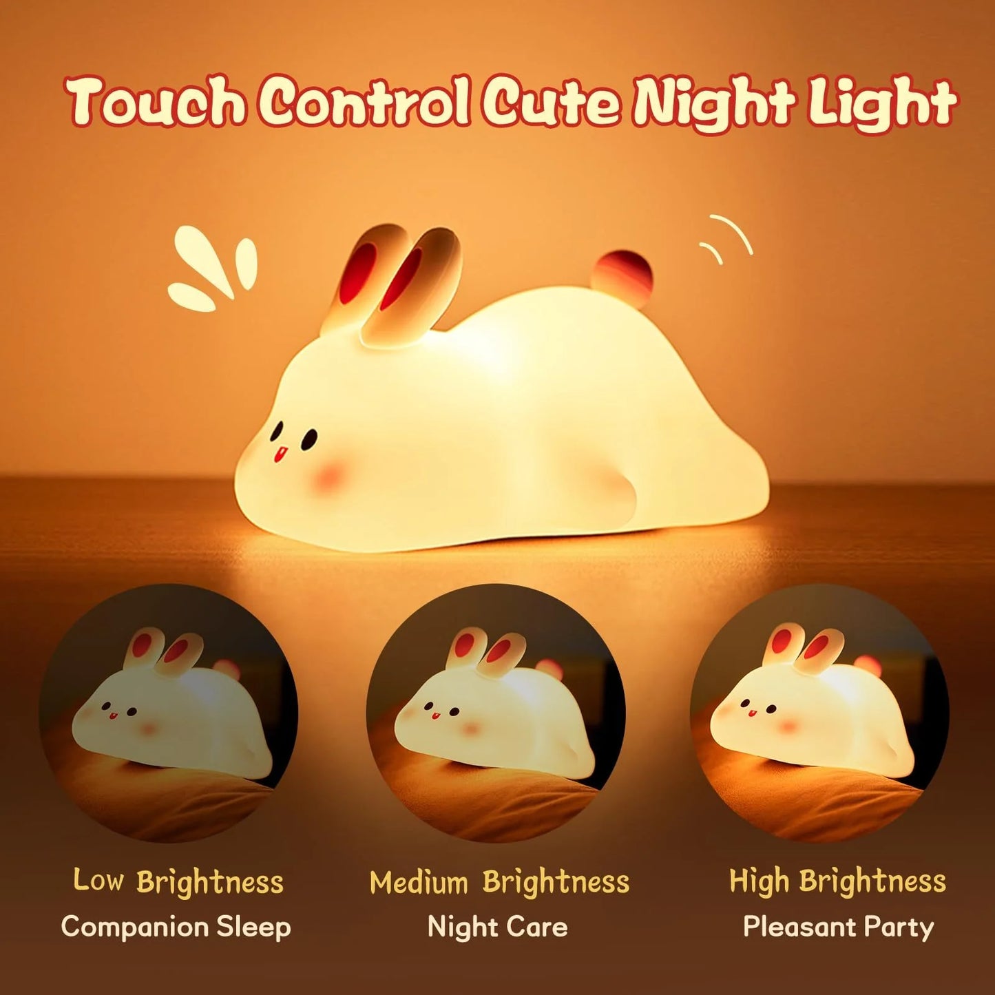 Adorable Touch Sensor LED Night Light - Big Face Rabbit Silicone Lamp for Kids - Perfect Christmas Gift and Home Decor