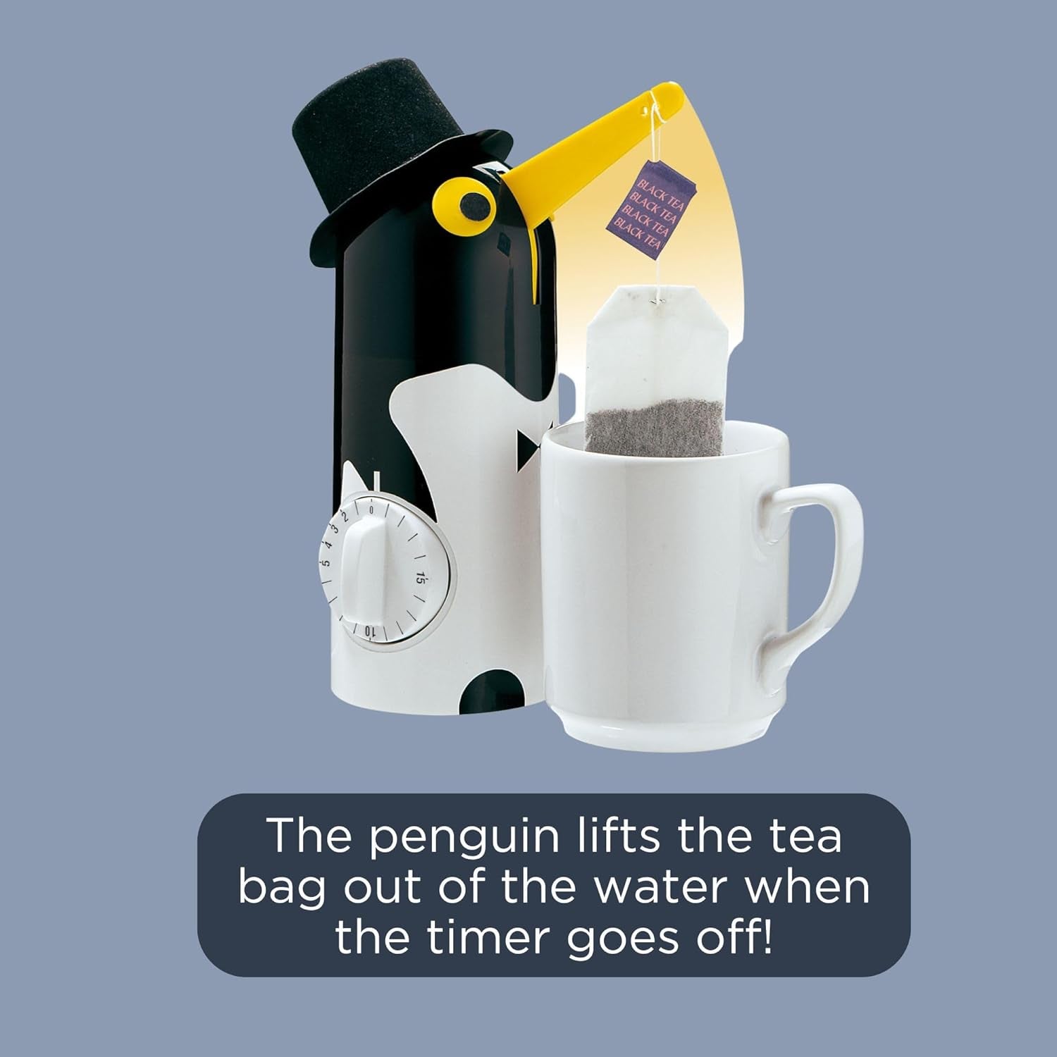 Penguin Tea Boy with Built-In Timer, Tea Bag Holder, Automatic Tea Bag Lifter, Precision Tea Timer, Plastic Tea Brewing Gadget, Tea Accessories & Necessities