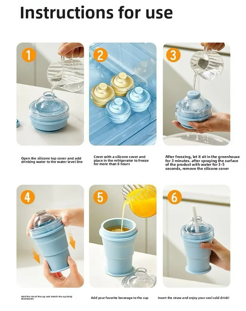 Outdoor Sports Silicone Cup, Self-Suction Foldable Silicone Cup, Multi-Functional Indoor Ice-Making Cup, Capacity 325ML