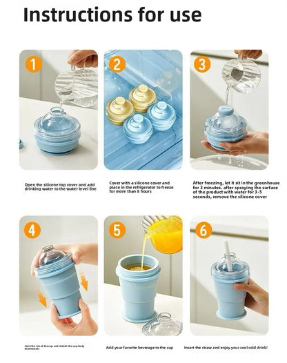 Outdoor Sports Silicone Cup, Self-Suction Foldable Silicone Cup, Multi-Functional Indoor Ice-Making Cup, Capacity 325ML
