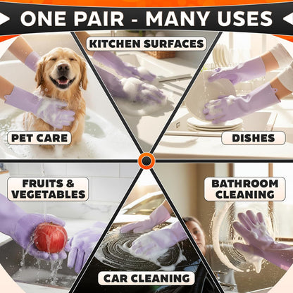 Silicone Dishwashing Gloves with Scrubber – Non-Slip Silicone Gloves Wor Washing Dishes | Household Use