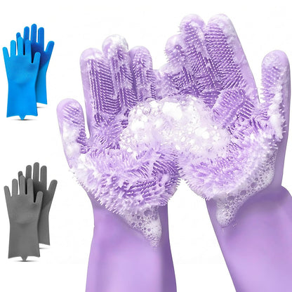 Silicone Dishwashing Gloves with Scrubber – Non-Slip Silicone Gloves Wor Washing Dishes | Household Use