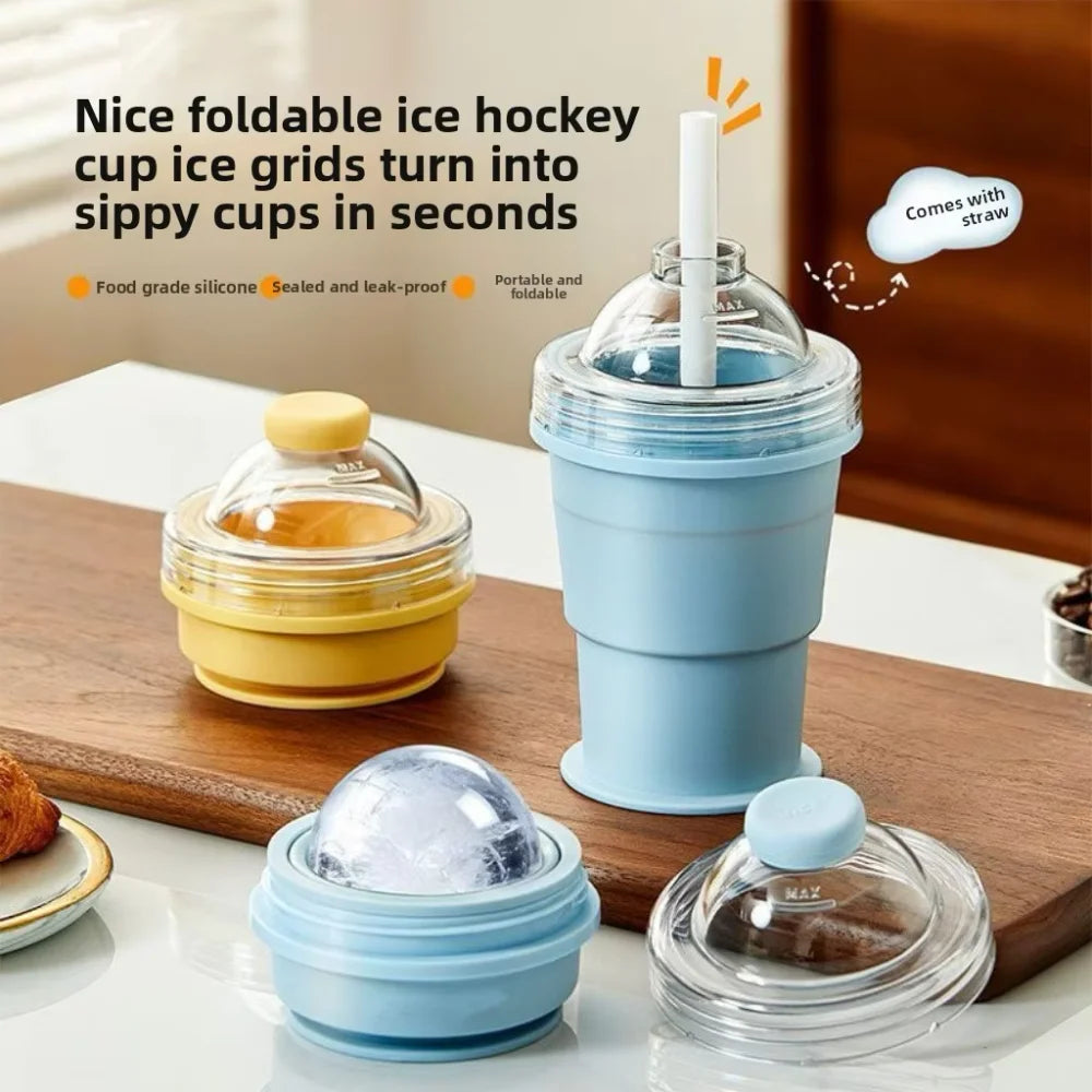 Outdoor Sports Silicone Cup, Self-Suction Foldable Silicone Cup, Multi-Functional Indoor Ice-Making Cup, Capacity 325ML
