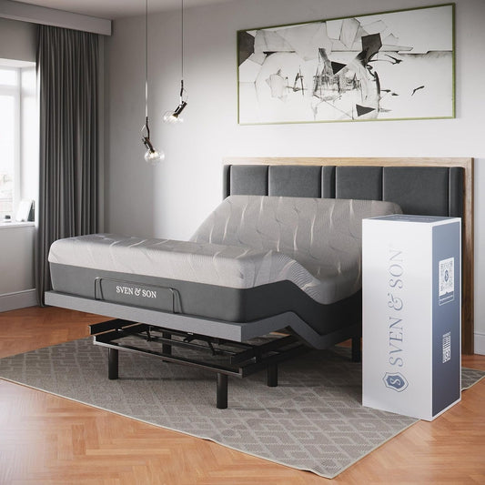 Queen Adjustable Bed Base Frame + 14” Luxury Cool Gel Memory Foam Hybrid Mattress, Head up Foot Up, USB Ports, Zero Gravity, Interactive Dual Massage, Wireless, Classic (Queen)