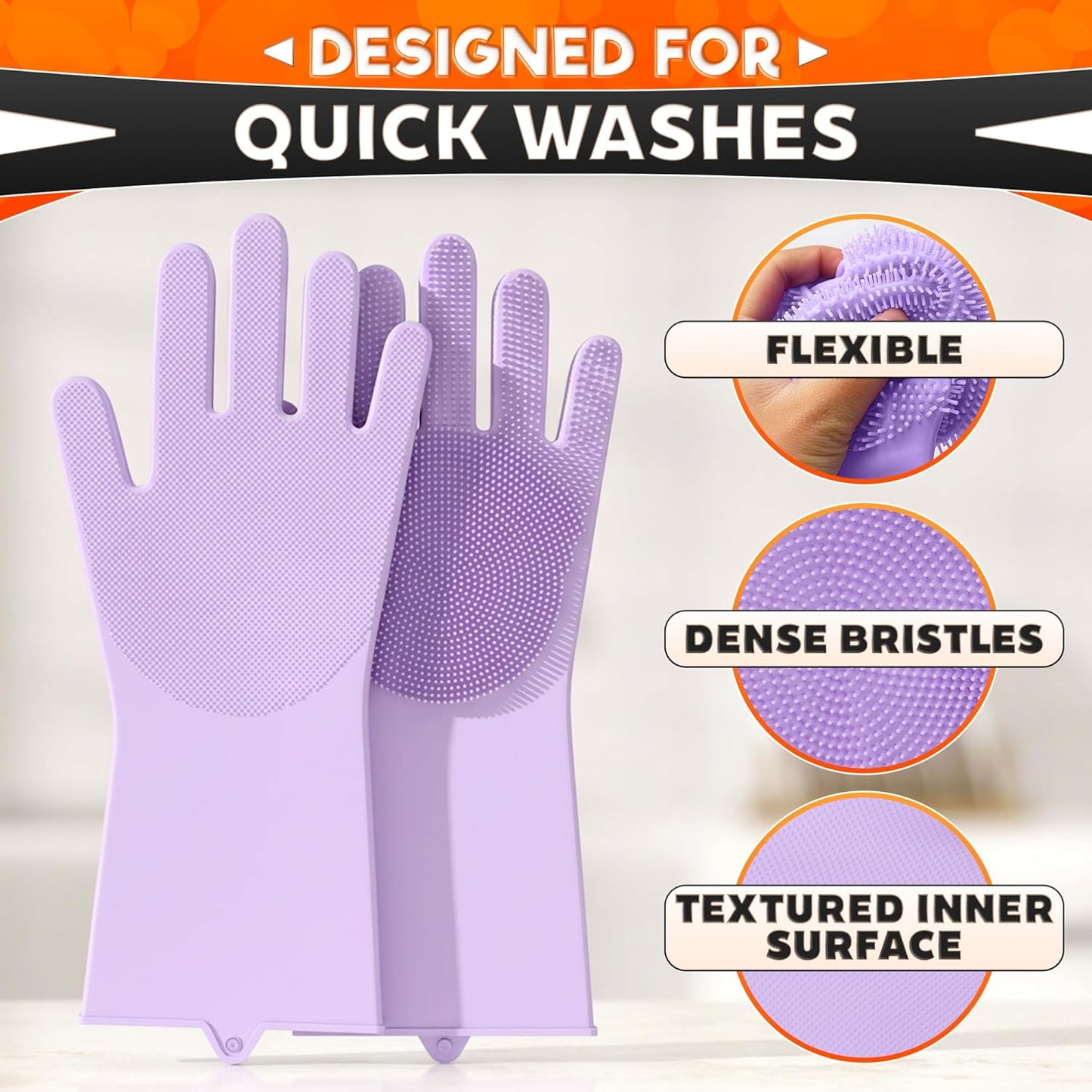Silicone Dishwashing Gloves with Scrubber – Non-Slip Silicone Gloves Wor Washing Dishes | Household Use