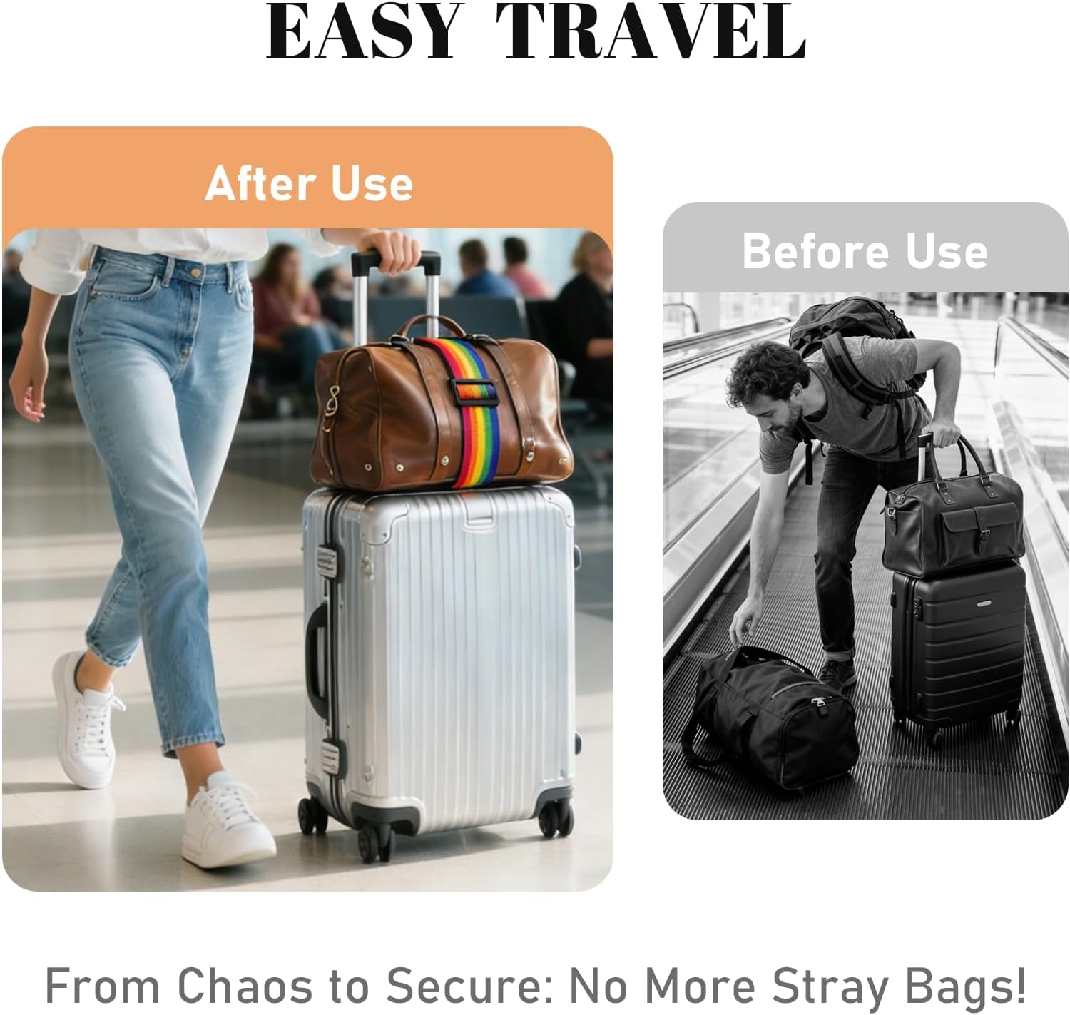 Multi Use Strong Adjustable Luggage Connector Straps for Suitcases,2 Pack Flexible Luggage Accessories Elastic Fastening Bag Strap