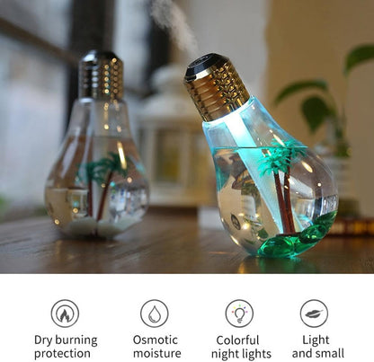 Bulb Humidifier, 400Ml USB Portable Desktop Humidifiers with 7 Color Mood Light, Quiet Personal Aroma Essential Oil Diffuser for Home Office Bedroom, Small Cool Mist Humidifier (6.22X3.46X3.46 In)