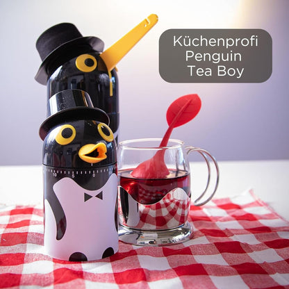 Penguin Tea Boy with Built-In Timer, Tea Bag Holder, Automatic Tea Bag Lifter, Precision Tea Timer, Plastic Tea Brewing Gadget, Tea Accessories & Necessities