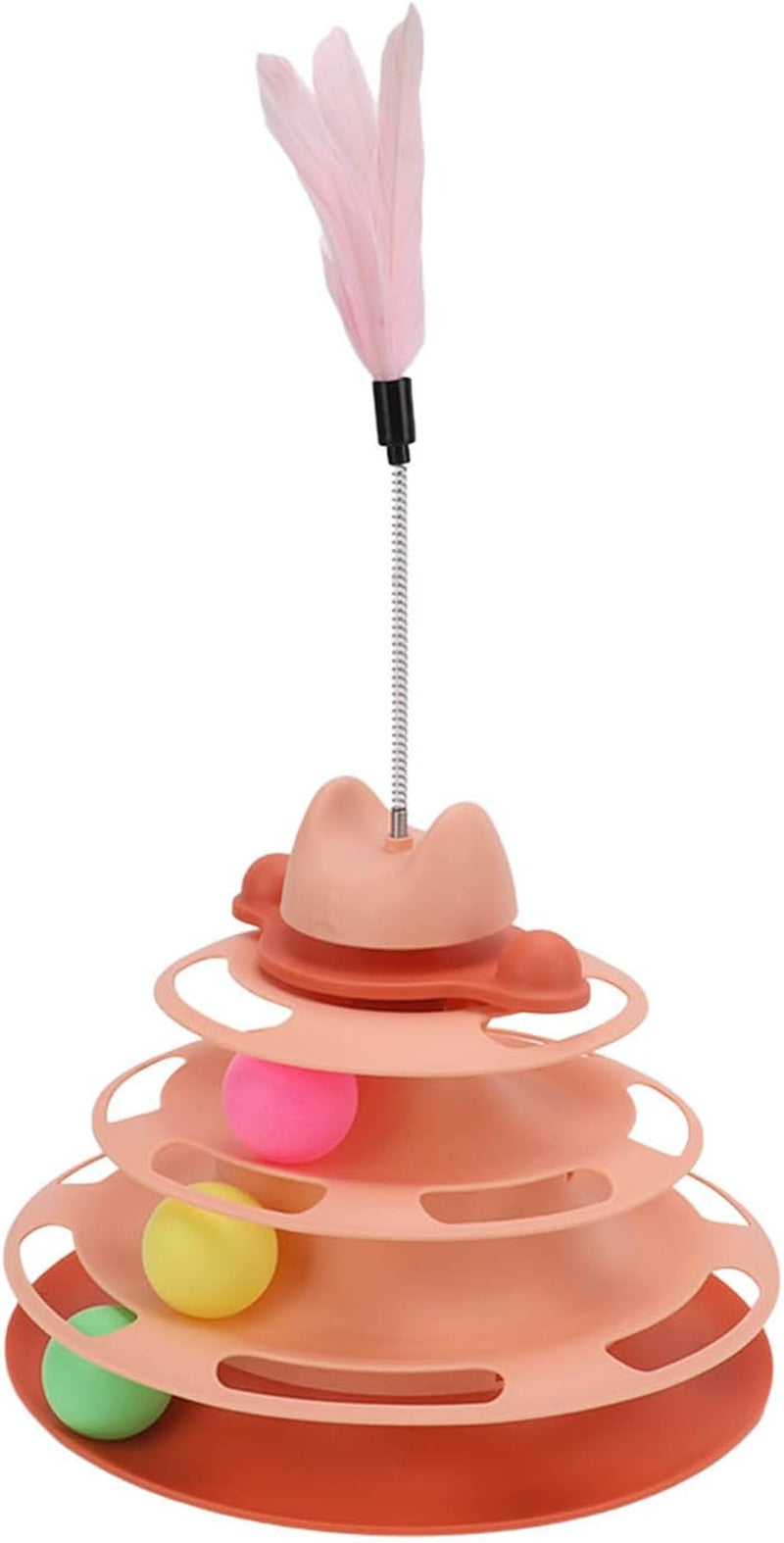 Cat Ball Track, Cat Toys for Indoor Cats 4 Level Interactive Kitten Track Roller Exercise Toy Turntable Cat Toy Balls with Feather Stick Cat Ball Tower for Stimulating Kitty