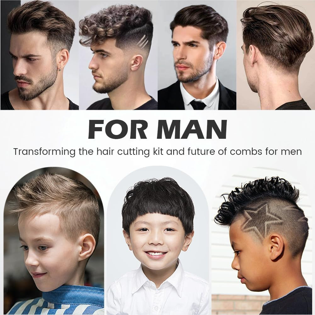 Saycker 2PCS Barber Gradient Positioning Combs, Ergonomic Barber Fade Combs Professional Hair Cutting Comb Haircut Flat/Curved Positioning Clipper Comb for Blending Fades for Home, Salon(Gray)