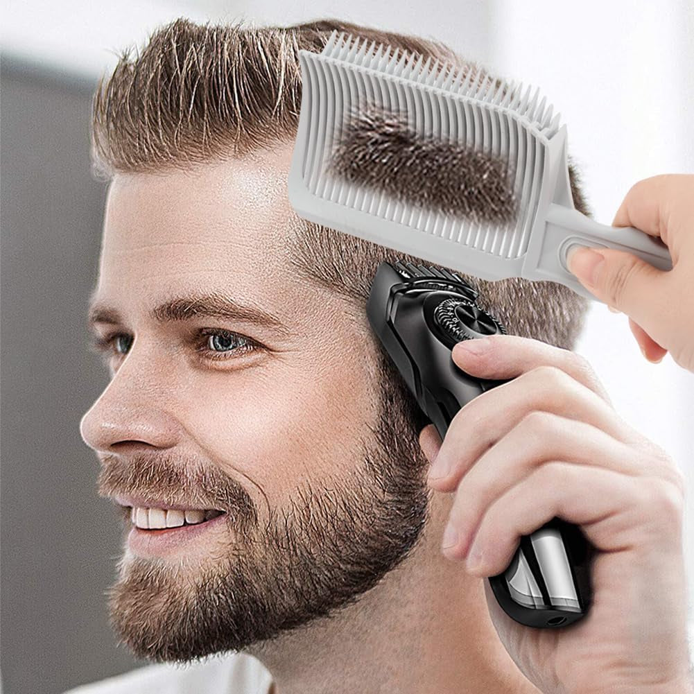 Saycker 2PCS Barber Gradient Positioning Combs, Ergonomic Barber Fade Combs Professional Hair Cutting Comb Haircut Flat/Curved Positioning Clipper Comb for Blending Fades for Home, Salon(Gray)