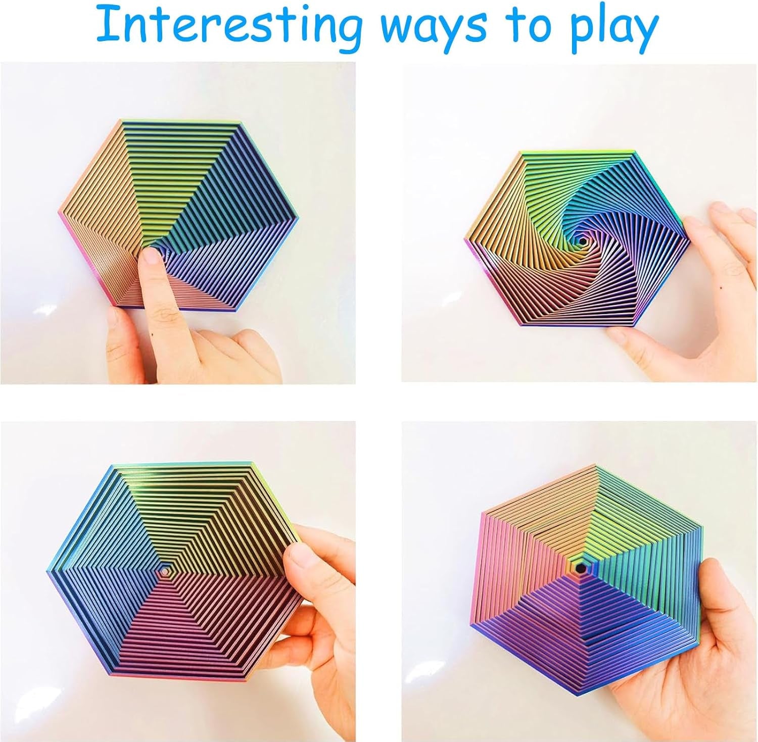 Easter Basket Stuffers for Teens Toddler, 2 Packs 3D Printed Expanded Sensory Fidget Star, Fractal Fidget Hexagon Fingertip Spiral Toy, Stress Relief Desk Spinning Toy for Kids Classroom Gifts