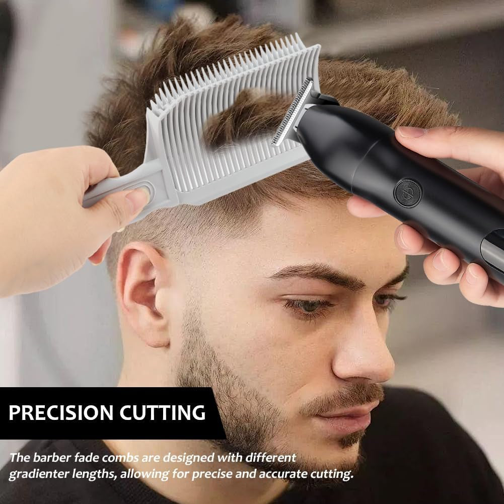 Saycker 2PCS Barber Gradient Positioning Combs, Ergonomic Barber Fade Combs Professional Hair Cutting Comb Haircut Flat/Curved Positioning Clipper Comb for Blending Fades for Home, Salon(Gray)