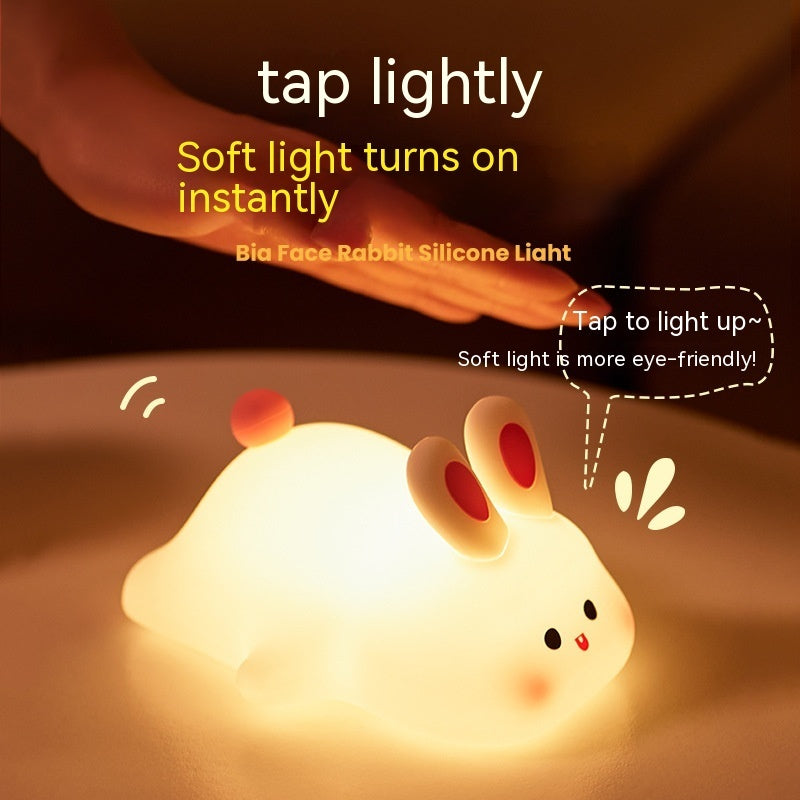 Adorable Touch Sensor LED Night Light - Big Face Rabbit Silicone Lamp for Kids - Perfect Christmas Gift and Home Decor
