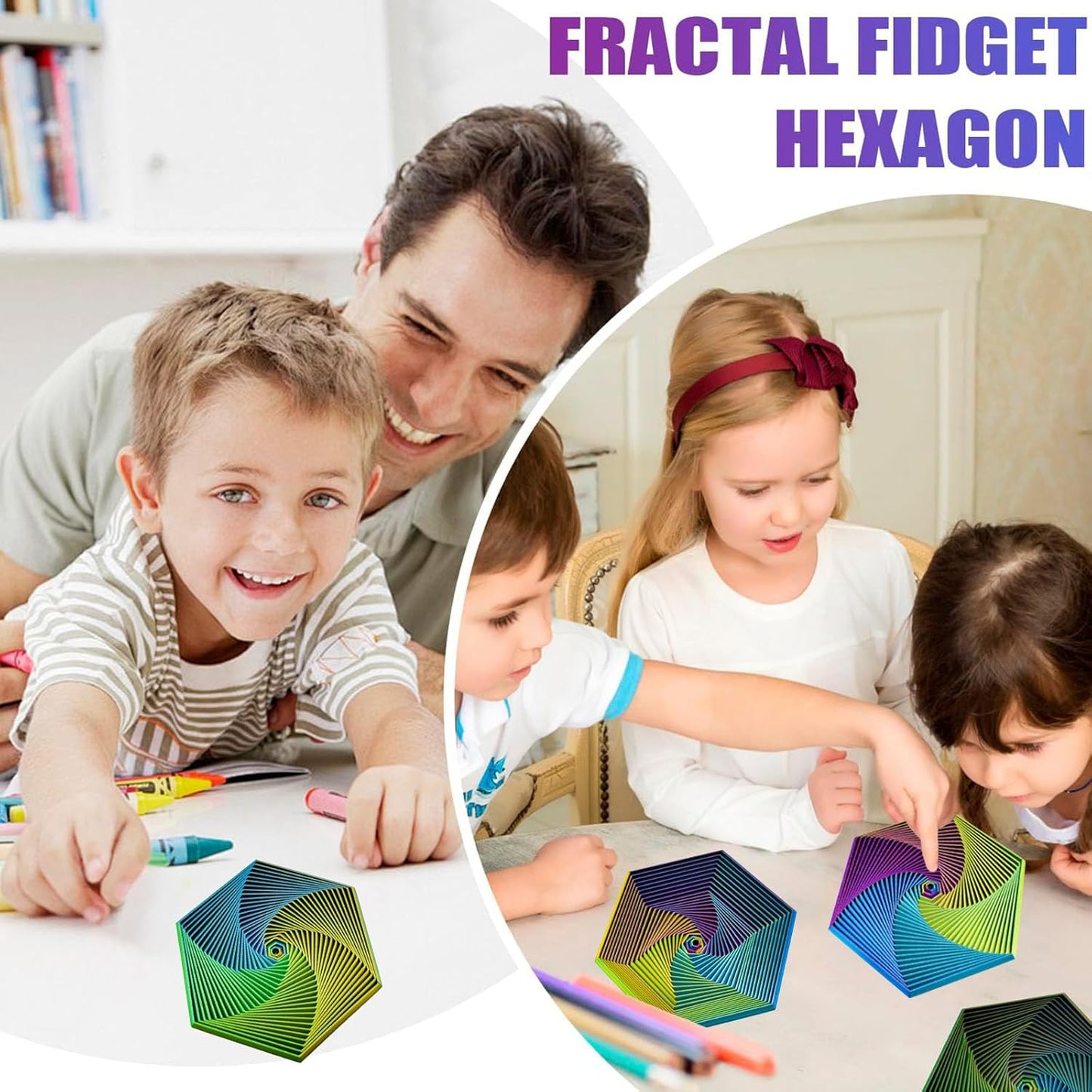 Easter Basket Stuffers for Teens Toddler, 2 Packs 3D Printed Expanded Sensory Fidget Star, Fractal Fidget Hexagon Fingertip Spiral Toy, Stress Relief Desk Spinning Toy for Kids Classroom Gifts