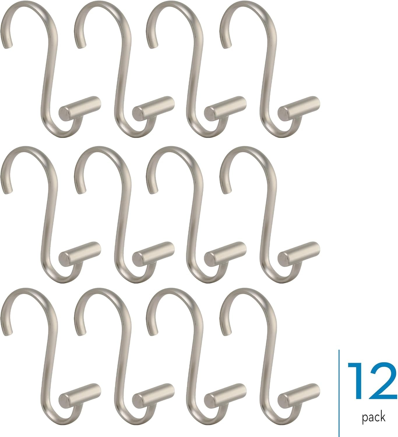 76752 Metal T-Bar Shower Curtain Hooks Rust Resistant Rings for Kid'S, Guest, Master Bathroom, 1" X 1.75" X 2.75", Set of 12, Satin
