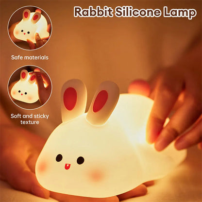 Adorable Touch Sensor LED Night Light - Big Face Rabbit Silicone Lamp for Kids - Perfect Christmas Gift and Home Decor
