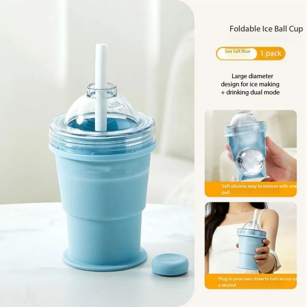 Outdoor Sports Silicone Cup, Self-Suction Foldable Silicone Cup, Multi-Functional Indoor Ice-Making Cup, Capacity 325ML