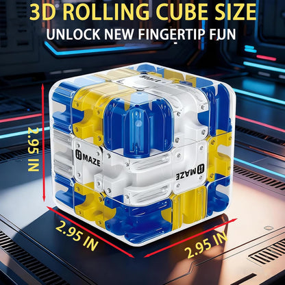 3D Rolling Ball Maze Cube, Marble Labyrinth Cube, 3D Labyrinth Puzzle Cube, Spatial Awareness Brain Training Educational Focus Game Gift for Adults Teens Kids (Yellow & Blue)