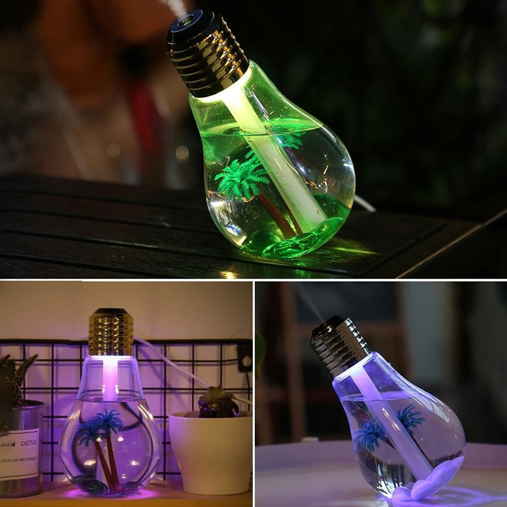 Bulb Humidifier, 400Ml USB Portable Desktop Humidifiers with 7 Color Mood Light, Quiet Personal Aroma Essential Oil Diffuser for Home Office Bedroom, Small Cool Mist Humidifier (6.22X3.46X3.46 In)