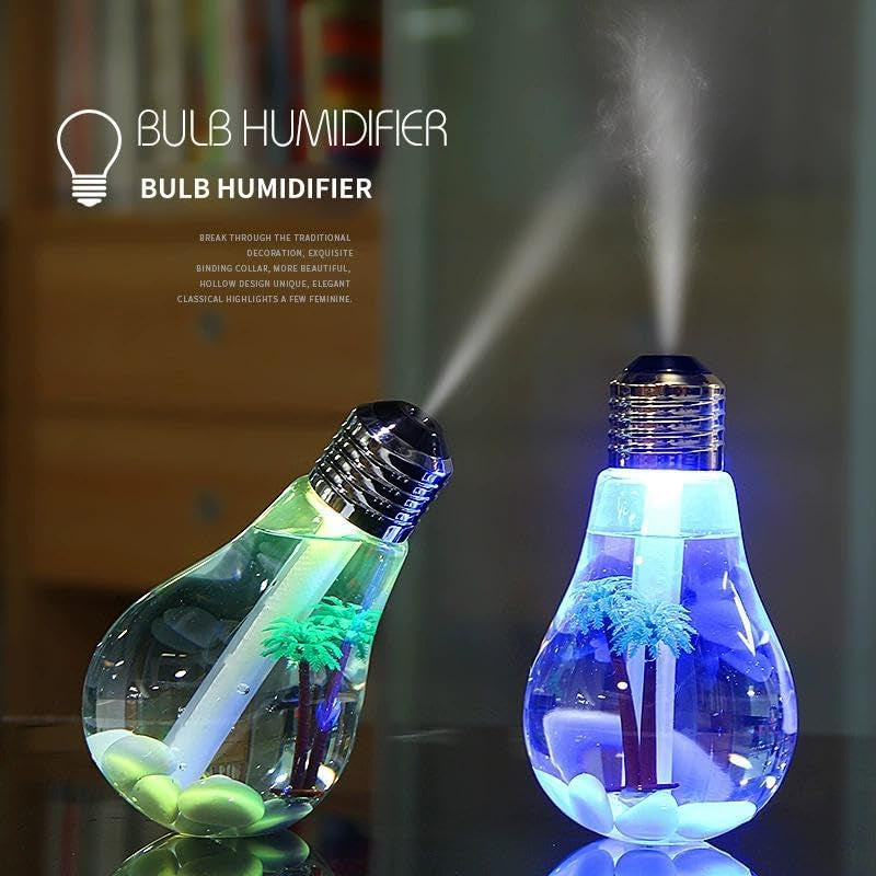 Bulb Humidifier, 400Ml USB Portable Desktop Humidifiers with 7 Color Mood Light, Quiet Personal Aroma Essential Oil Diffuser for Home Office Bedroom, Small Cool Mist Humidifier (6.22X3.46X3.46 In)