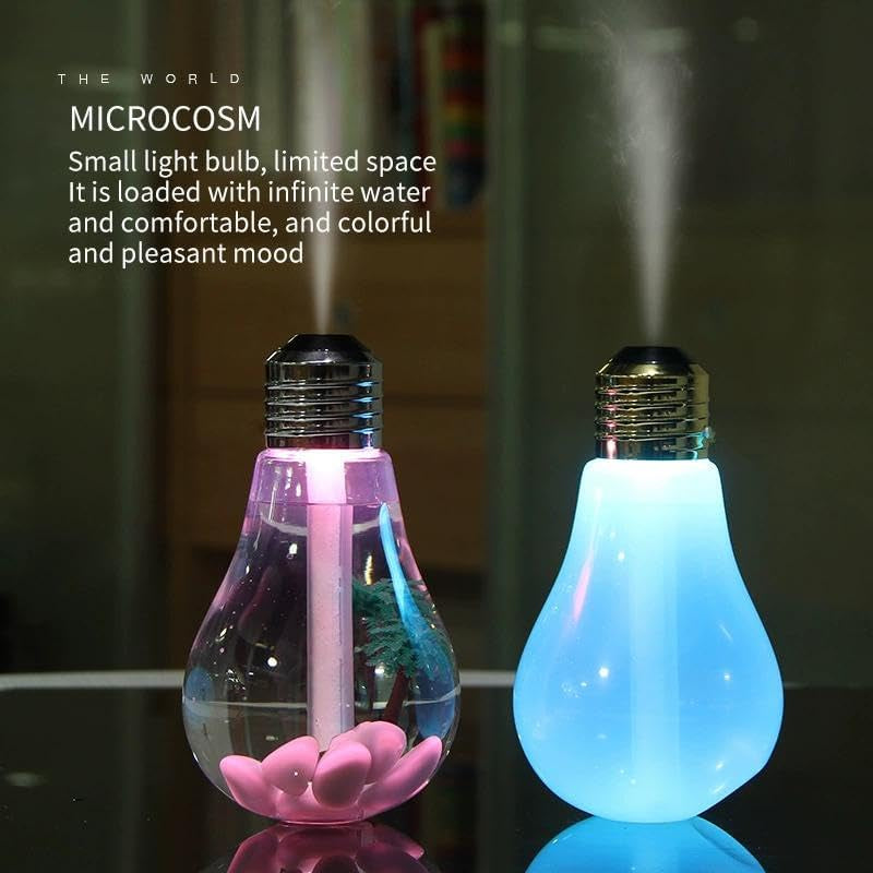 Bulb Humidifier, 400Ml USB Portable Desktop Humidifiers with 7 Color Mood Light, Quiet Personal Aroma Essential Oil Diffuser for Home Office Bedroom, Small Cool Mist Humidifier (6.22X3.46X3.46 In)