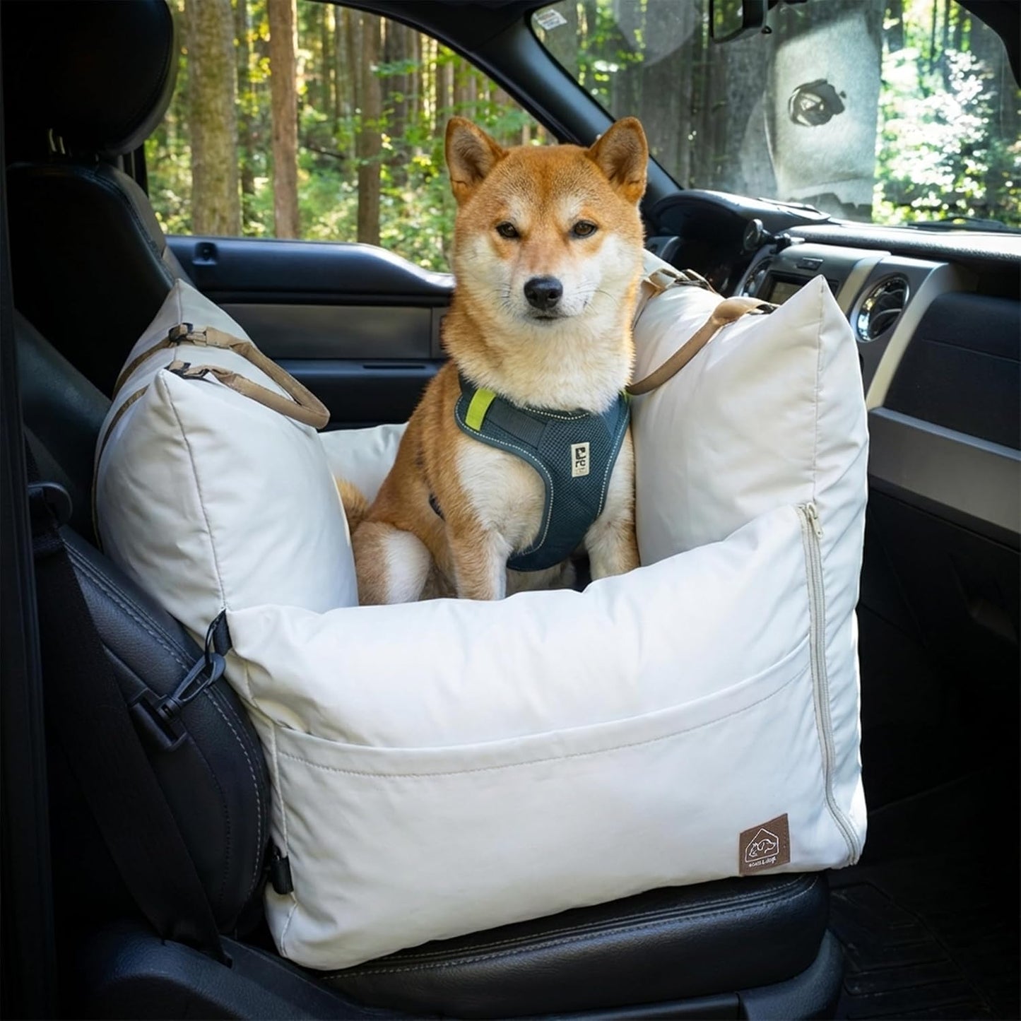 Marco Travel Pet Bed – Dog Car Seat for Small & Medium Dogs, Waterproof, Faux Fur Cushion, Safety Belt, Washable Cover, Storage Pockets, Booster Seat (Silva, Single Seater 18.5" X 21")