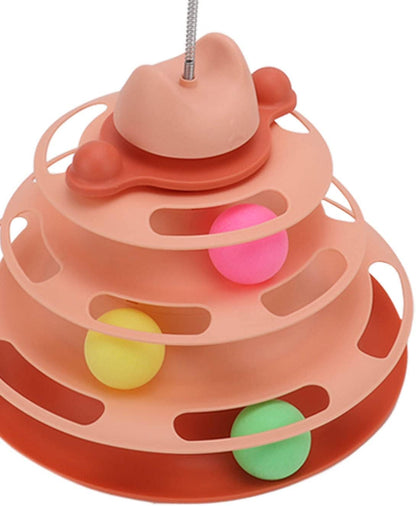 Cat Ball Track, Cat Toys for Indoor Cats 4 Level Interactive Kitten Track Roller Exercise Toy Turntable Cat Toy Balls with Feather Stick Cat Ball Tower for Stimulating Kitty