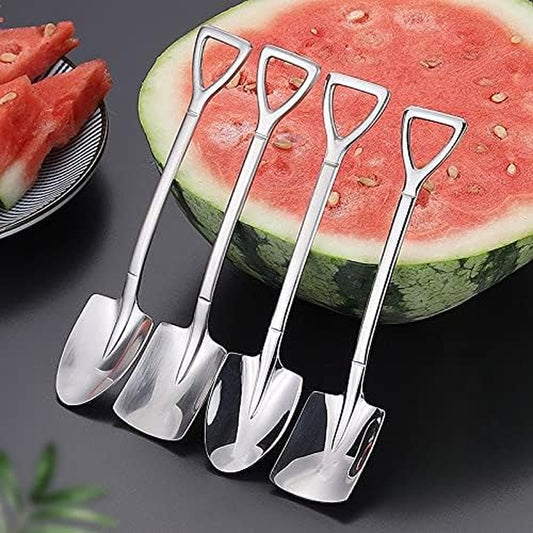 Dessert Spoon Set, 4 Pcs 4.8" Shovel Shape Stainless Steel Spoons, Ice Cream Fruit Spoon for Home, Kitchen or Restaurant by