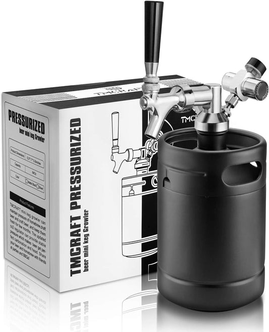 64Oz Growler Tap System, Pressurized Stainless Steel Mini Keg with Cooler Jacket, Portable Home Dispenser System to Keep Fresh and Carbonation for Draft, Homebrew and Craft Beer (Matte Black)