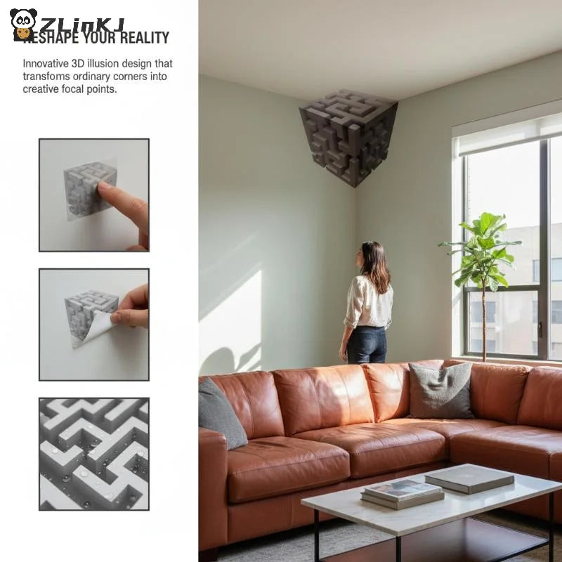 Corner Wall Decal Optical Illusion 3D Wall Sticker Impossible Corners Art Decor Creative Home Living Room Bedroom