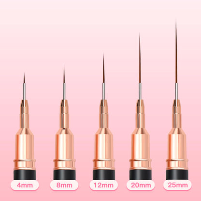 Metallic Nail Art Brushes, 5Pcs Liner Brush Set, UV Gel Polish Painting Art Design Pen for Long Lines, Thin Details, Fine Drawing Sizes 4/8/12/20/25Mm(Black)