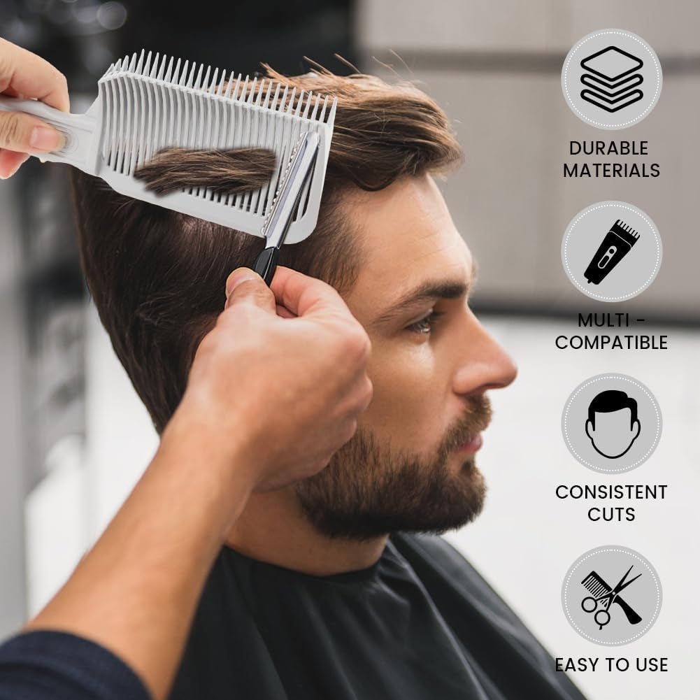 Saycker 2PCS Barber Gradient Positioning Combs, Ergonomic Barber Fade Combs Professional Hair Cutting Comb Haircut Flat/Curved Positioning Clipper Comb for Blending Fades for Home, Salon(Gray)