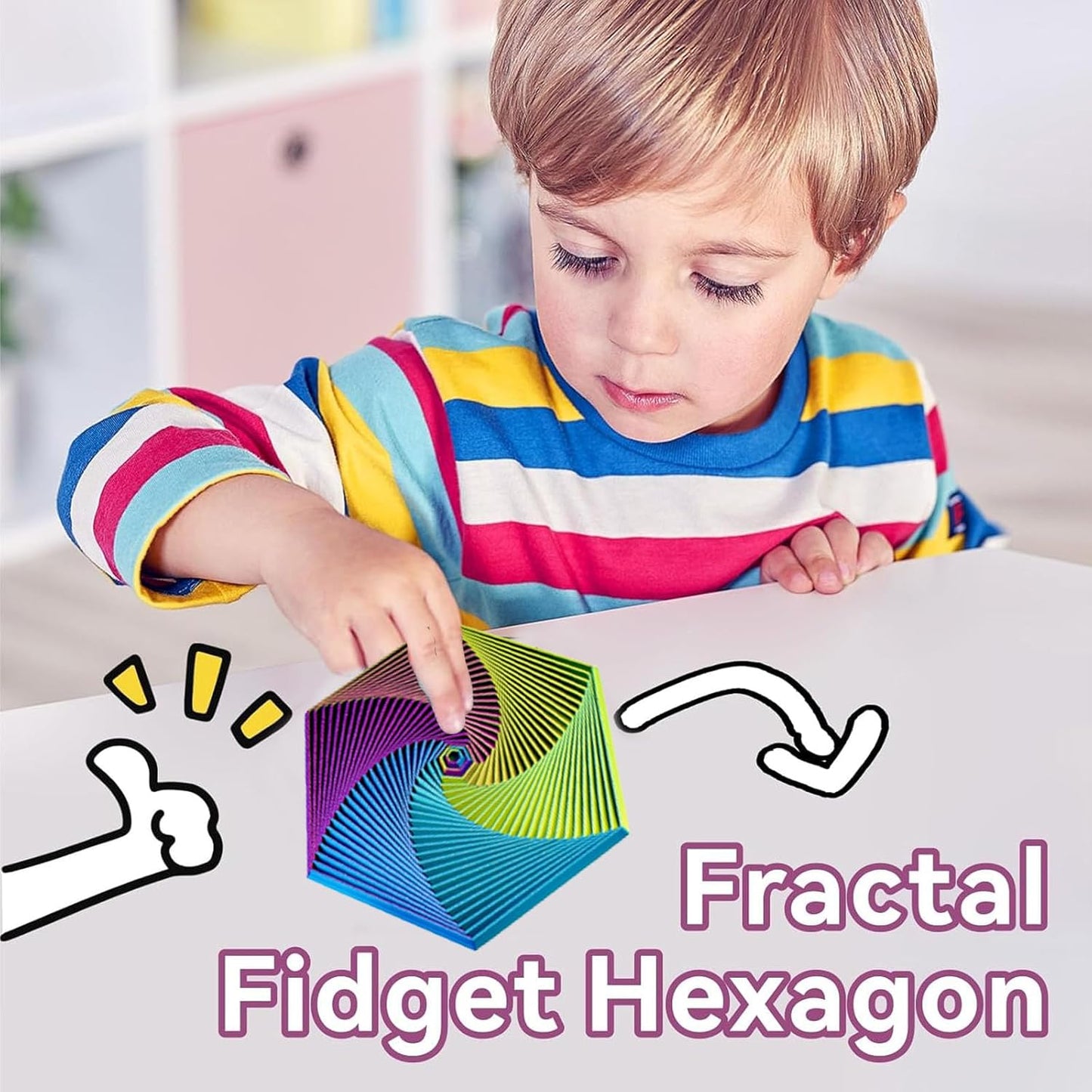 Easter Basket Stuffers for Teens Toddler, 2 Packs 3D Printed Expanded Sensory Fidget Star, Fractal Fidget Hexagon Fingertip Spiral Toy, Stress Relief Desk Spinning Toy for Kids Classroom Gifts