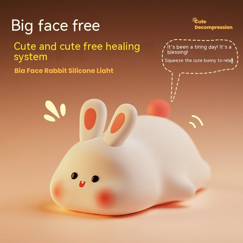 Adorable Touch Sensor LED Night Light - Big Face Rabbit Silicone Lamp for Kids - Perfect Christmas Gift and Home Decor