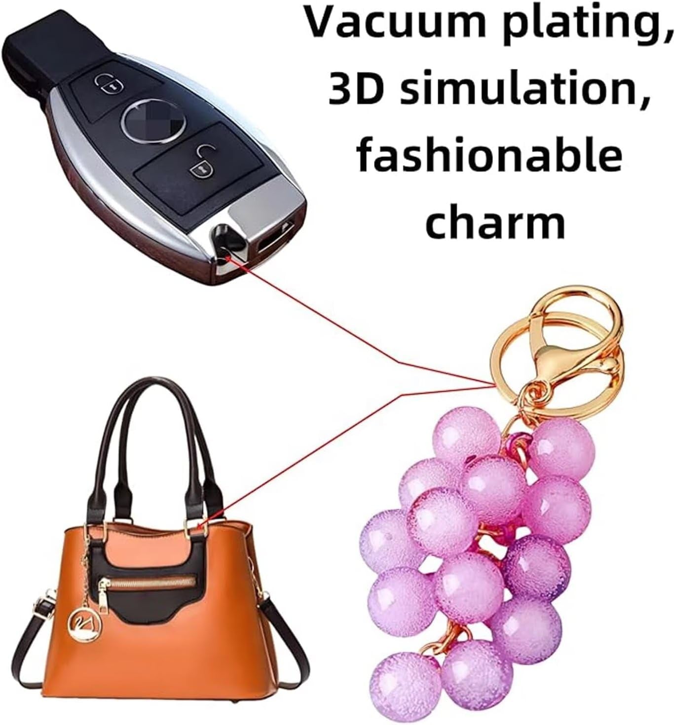 Cute Grape Keychain Pendant,Bag Charms, Handbag Charms for Purses,Key Chains Accessories Decor for Women Gifts
