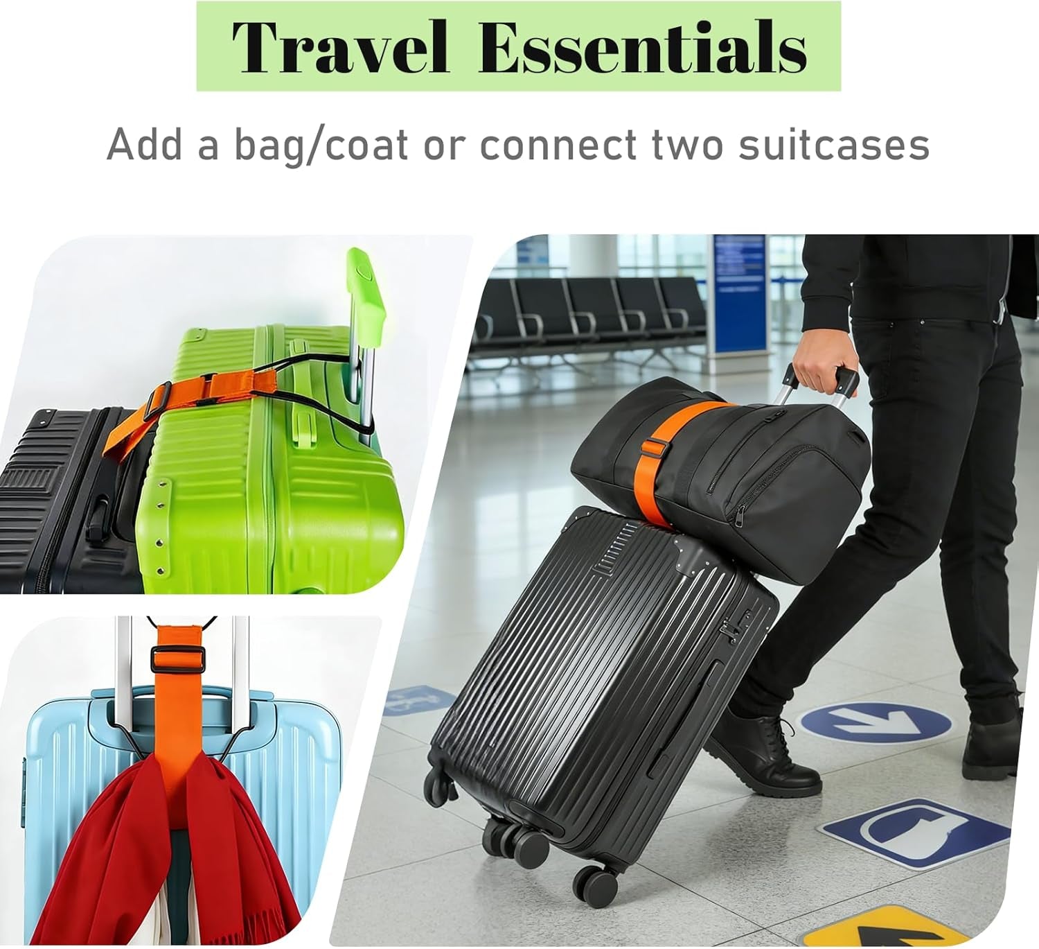 Multi Use Strong Adjustable Luggage Connector Straps for Suitcases,2 Pack Flexible Luggage Accessories Elastic Fastening Bag Strap