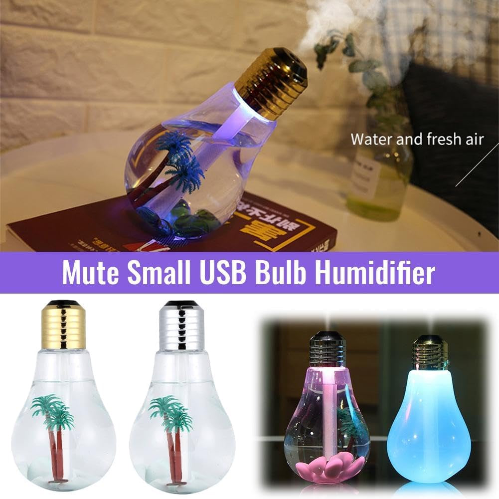 Bulb Humidifier, 400Ml USB Portable Desktop Humidifiers with 7 Color Mood Light, Quiet Personal Aroma Essential Oil Diffuser for Home Office Bedroom, Small Cool Mist Humidifier (6.22X3.46X3.46 In)