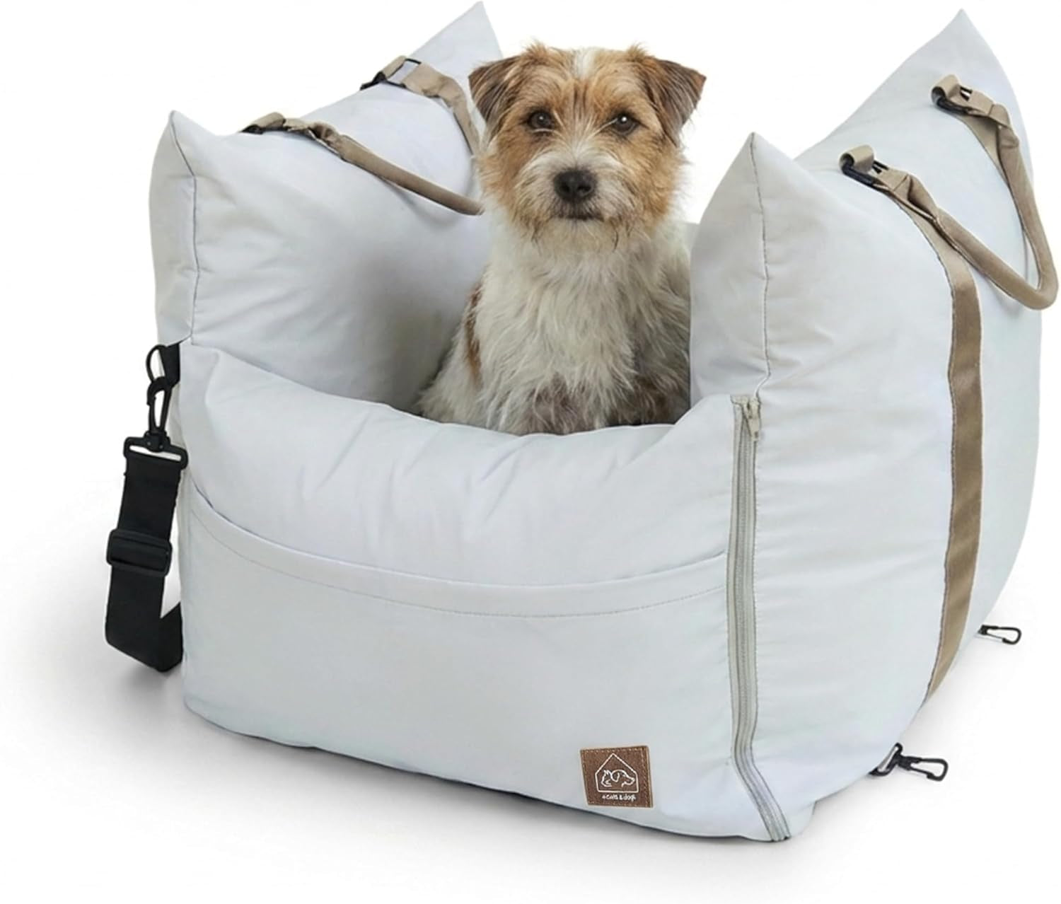 Marco Travel Pet Bed – Dog Car Seat for Small & Medium Dogs, Waterproof, Faux Fur Cushion, Safety Belt, Washable Cover, Storage Pockets, Booster Seat (Silva, Single Seater 18.5" X 21")