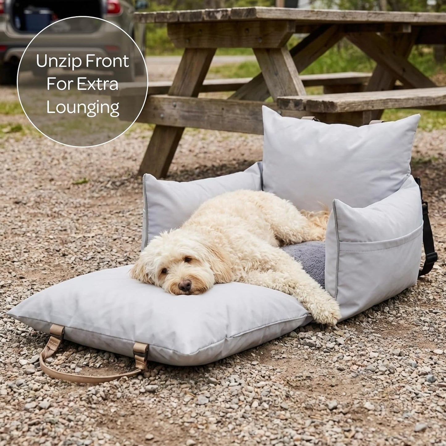 Marco Travel Pet Bed – Dog Car Seat for Small & Medium Dogs, Waterproof, Faux Fur Cushion, Safety Belt, Washable Cover, Storage Pockets, Booster Seat (Silva, Single Seater 18.5" X 21")