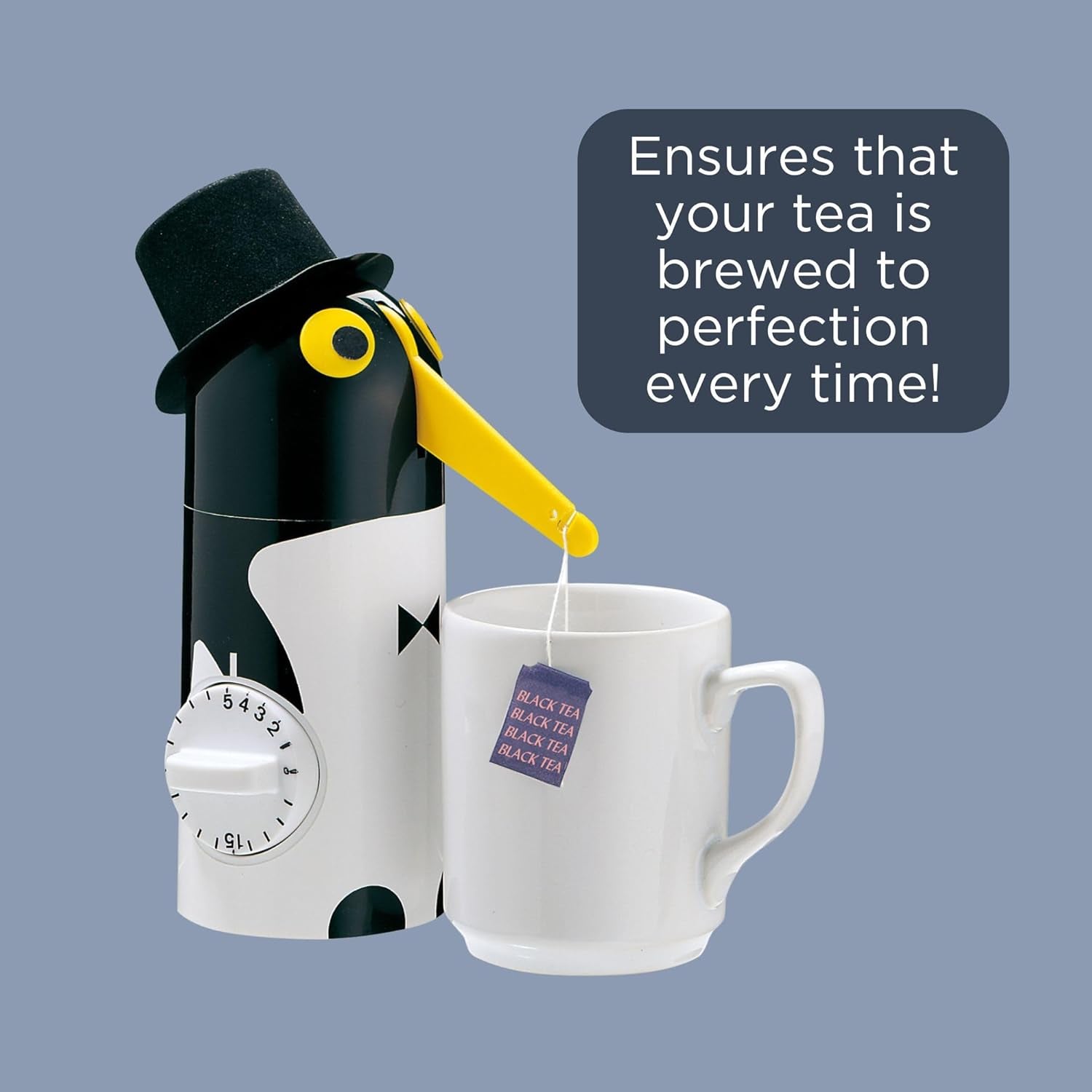 Penguin Tea Boy with Built-In Timer, Tea Bag Holder, Automatic Tea Bag Lifter, Precision Tea Timer, Plastic Tea Brewing Gadget, Tea Accessories & Necessities