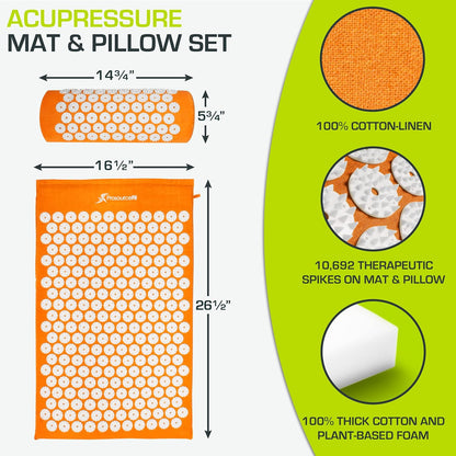 Acupressure Mat and Pillow Set for Back/Neck Pain Relief and Muscle Relaxation