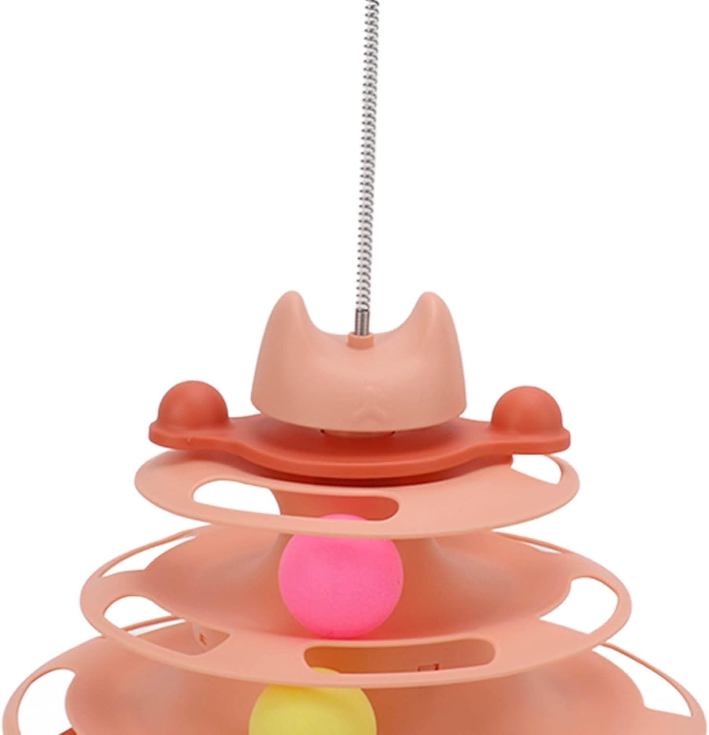 Cat Ball Track, Cat Toys for Indoor Cats 4 Level Interactive Kitten Track Roller Exercise Toy Turntable Cat Toy Balls with Feather Stick Cat Ball Tower for Stimulating Kitty
